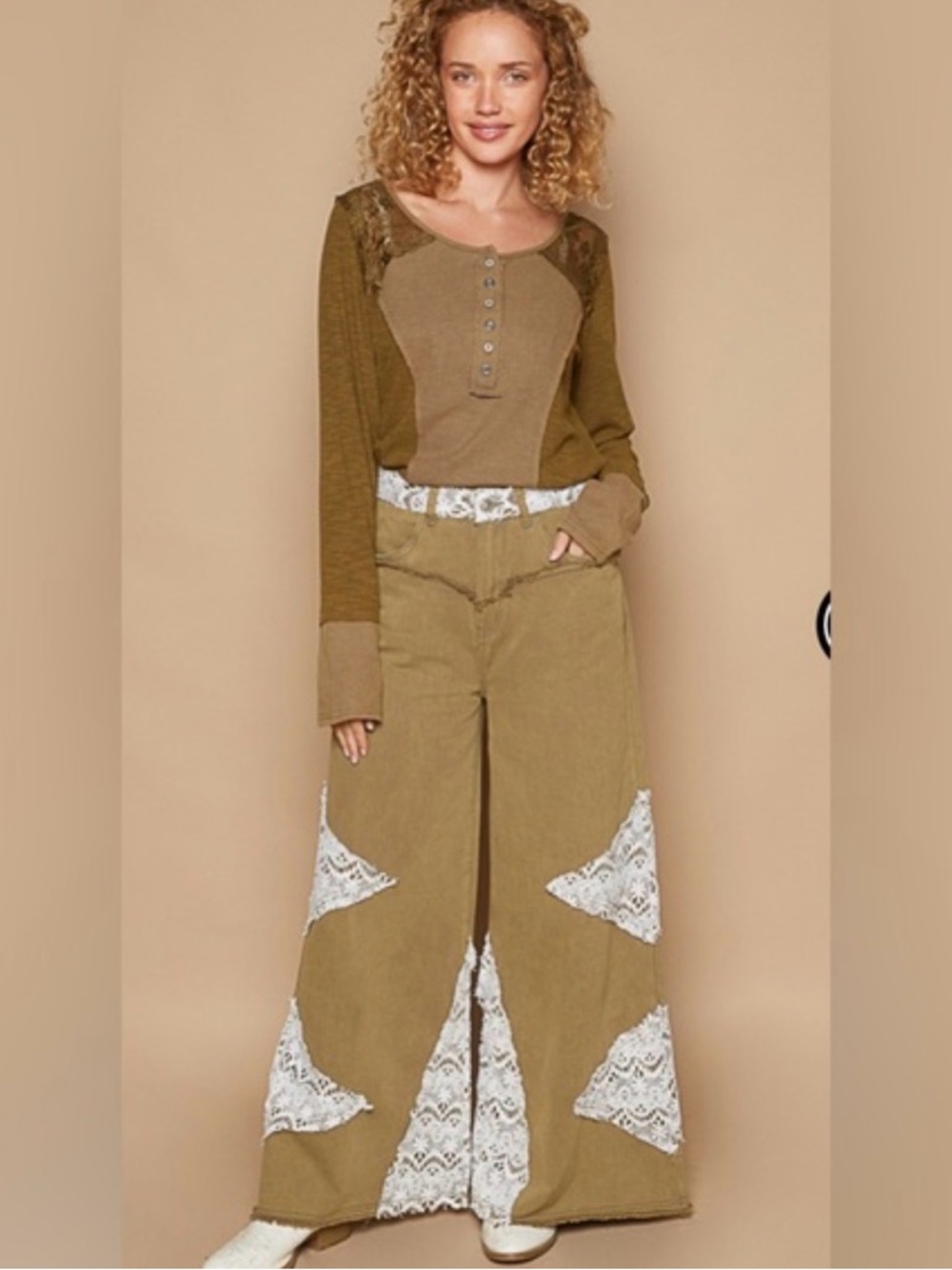 POL OLIVE Lace Patchwork Pants